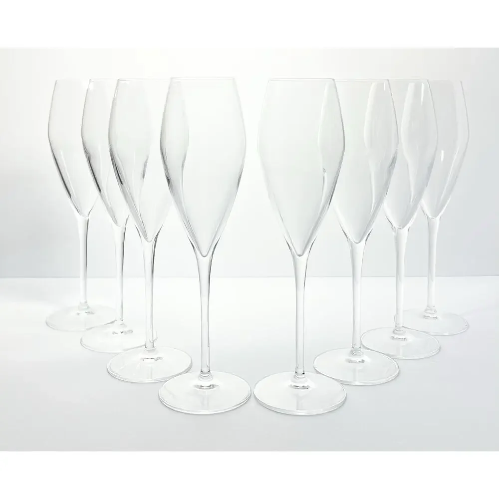 Luigi Bormioli “Atelier” Set of 8 Fluted Champagne Glasses 10” 10oz Signed